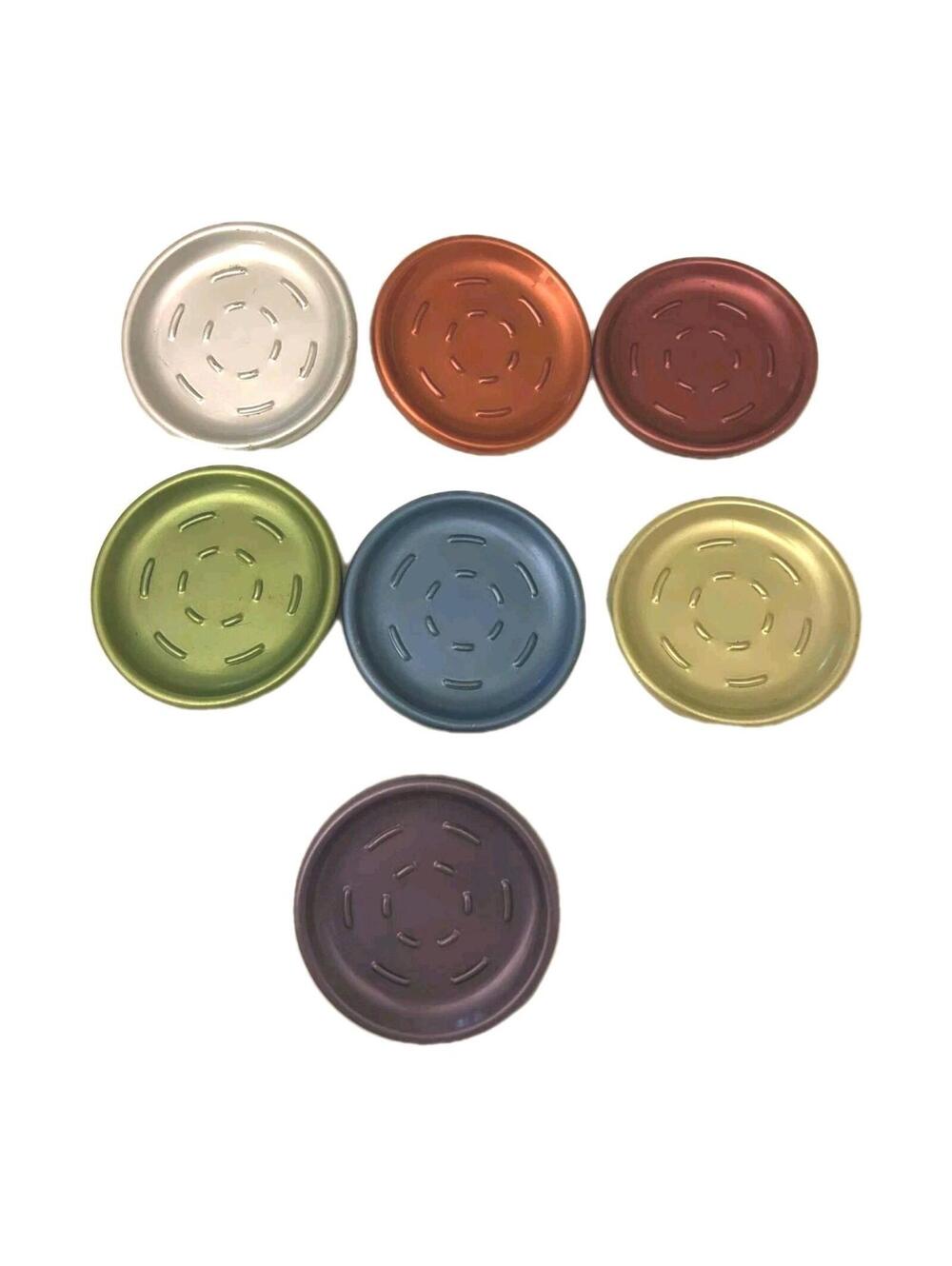 Vintage Set of (7) Anodized Aluminum Mid-century Modern Drink Coasters 1960's